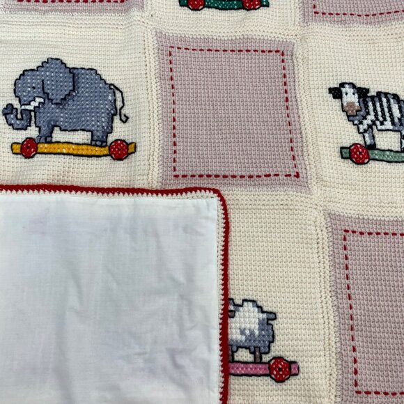 Nursery Crib Blanket Cross Stitch Animal Safari Circus Zoo 40x48 Baby Blanket - Picture 7 of 11